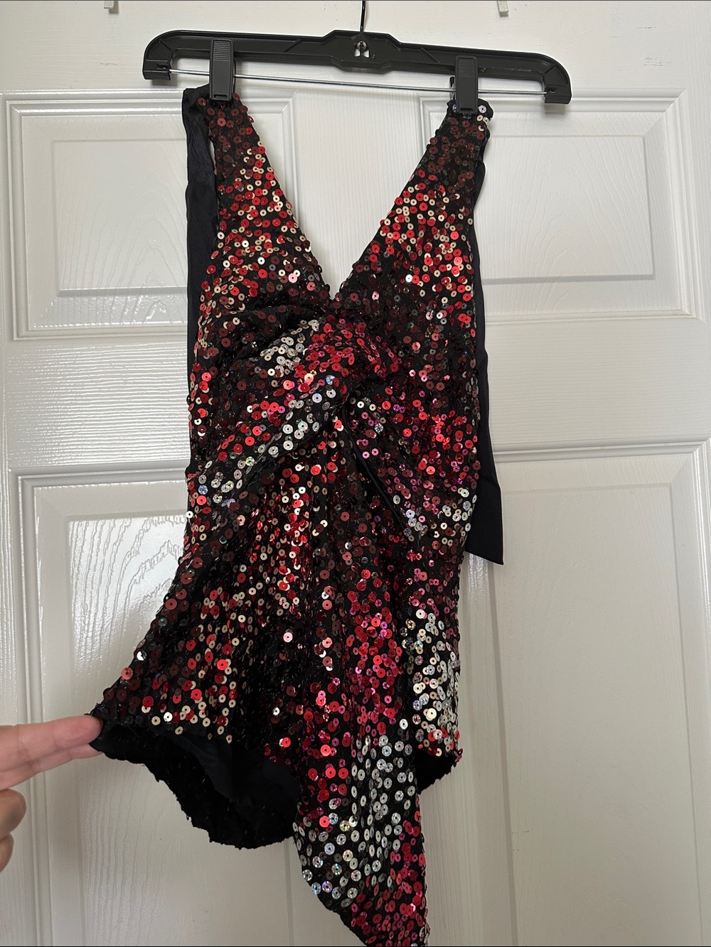 Competition Dance Costume Sequin Halter Top in Red, Silver & Black